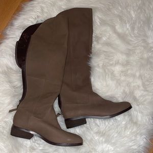 Zip back, suede knee high boots